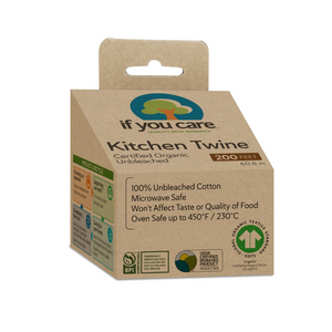 organic kitchen twine, eco-friendly twine, unbleached cotton twine, compostable twine, GOTS certified twine, USDA biobased product, oven-safe twine, If You Care kitchen twine, sustainable cooking accessories.