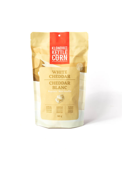 Klondike Kettle Corn Gourmet Popcorn White Cheddar – Savoury Gluten-Free Popcorn with Premium Cheese Flavour, High in Fibre, Canadian-Made Snack