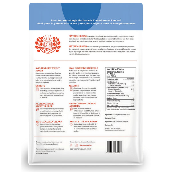 Organic-Quality Pearled Wheat Flour by Sixteen Grains – Canadian Red Spring Wheat, Ideal for Bread & Flatbreads