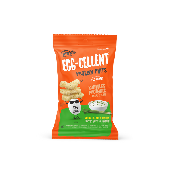 Protein Puffs in Sour Cream & Onion flavour, delivering a creamy and tangy protein-packed snack in a compact format.