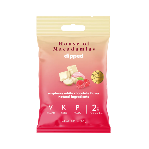 House of Macadamias Raspberry White Chocolate Dipped Macadamia Nuts